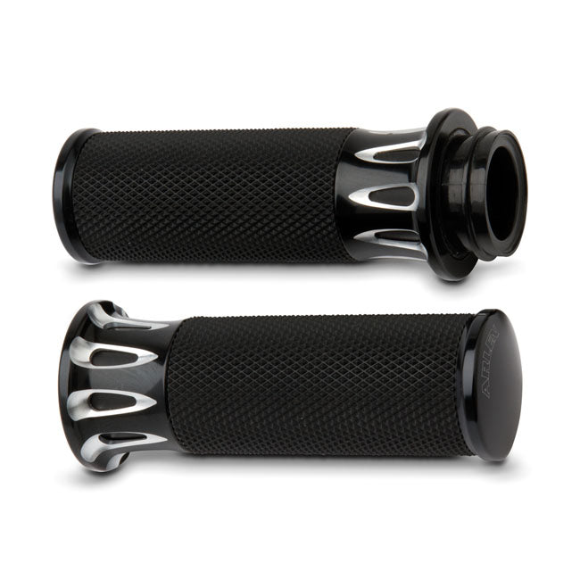 Fusion Billet Deep Cut Grips Black For 74-21 H-D With Single Or Dual Throttle Cables (Excl. Street)