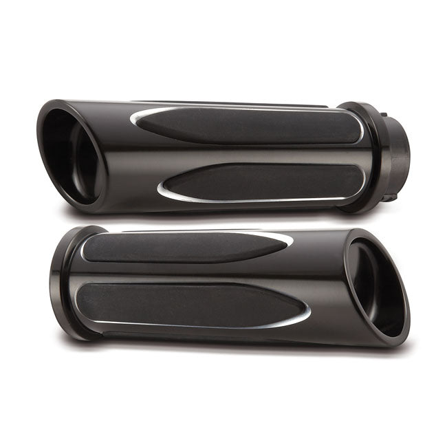 Billet Deep Cut Comfort Grips Black For 74-21 H-D With Single Or Dual Throttle Cables (Excl. Street)