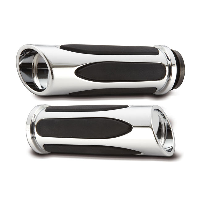 Billet Deep Cut Comfort Grips Chrome For 74-21 H-D With Single Or Dual Throttle Cables (Excl. Street)