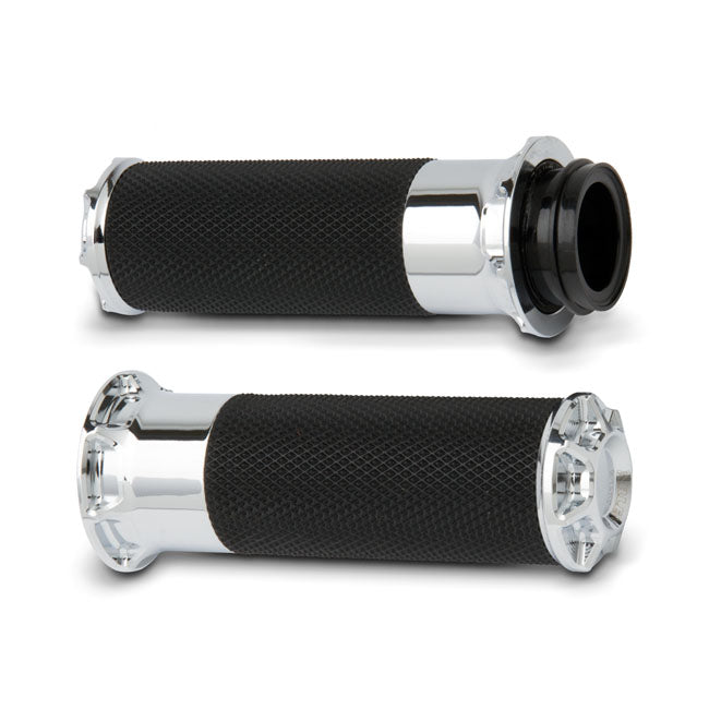 Fusion Billet Beveled Grips Chrome For 74-21 H-D With Single Or Dual Throttle Cables (Excl. Street)