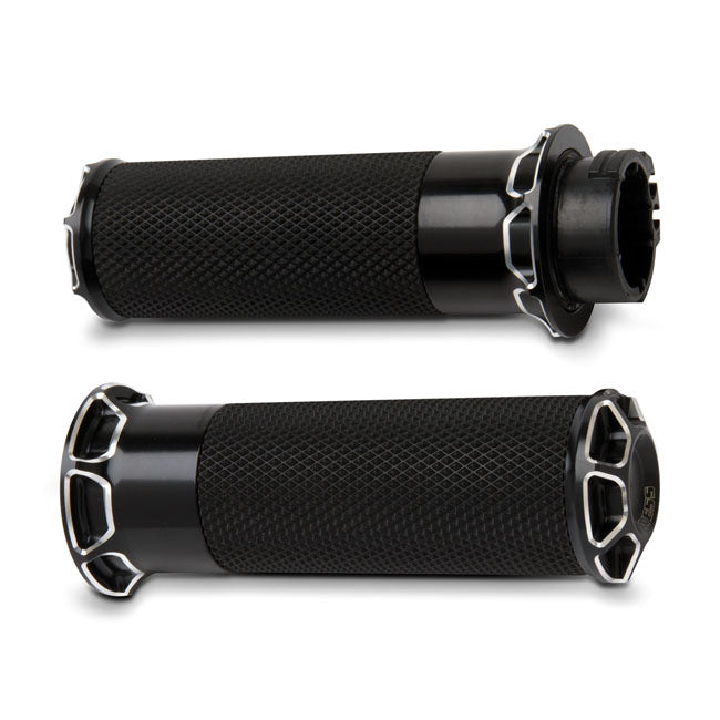 Fusion Billet Beveled Grips Black For 74-21 H-D With Single Or Dual Throttle Cables (Excl. Street)