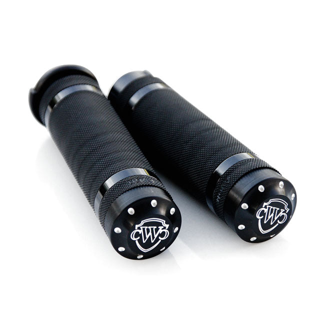 Grooved Handlebar Grips With Logo Black - 1" / 25.4 MM For 96-21 H-D With Dual Throttle Cables Excl. Street