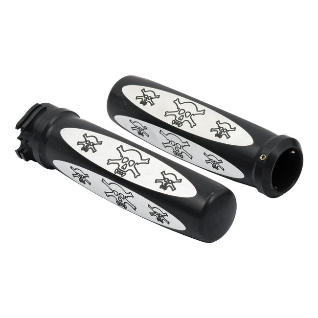 Skull Handlebar Grip Set Black For 74-21 H-D
