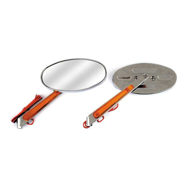 Cateye Mirrors Set, With Built-In Turn Signals Chrome