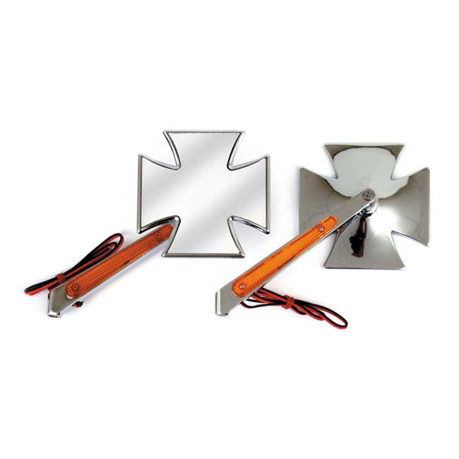 Matese Cross Mirror Set, With Built-In Turn Signals Chrome