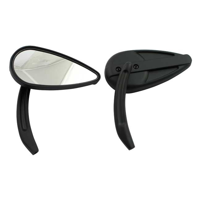 Retro Teardrop Mirror Set Black, Aluminum Grooved Stem