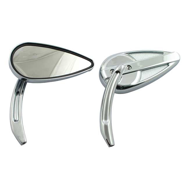 Retro Teardrop Mirror Set Chrome Aluminum Grooved Stem