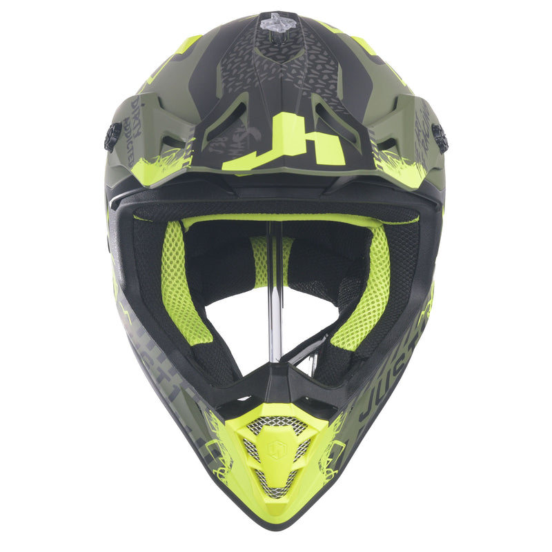 J38 MX Helmet Mask Fluo Yellow / Black / Matt Army Green