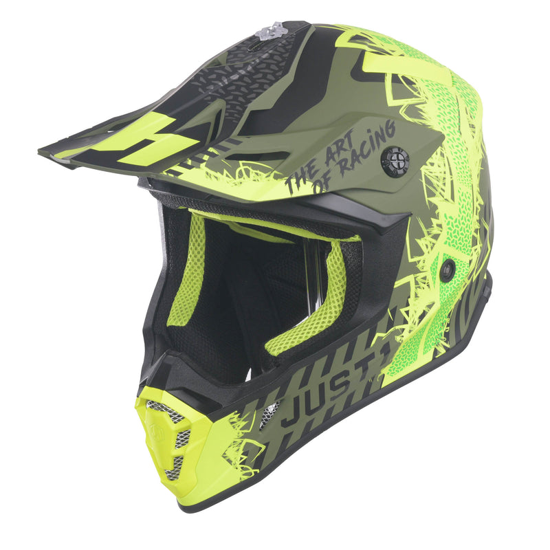 J38 MX Helmet Mask Fluo Yellow / Black / Matt Army Green