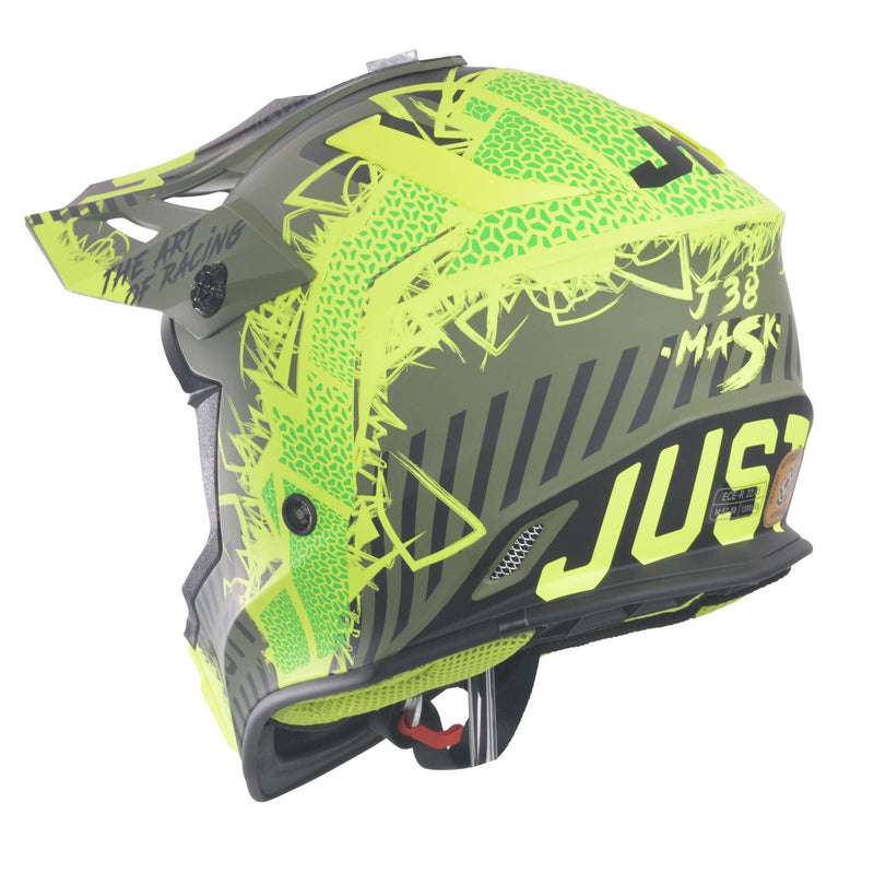 J38 MX Helmet Mask Fluo Yellow / Black / Matt Army Green