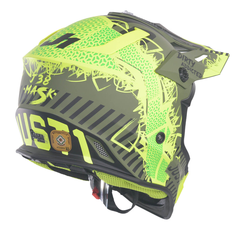 J38 MX Helmet Mask Fluo Yellow / Black / Matt Army Green