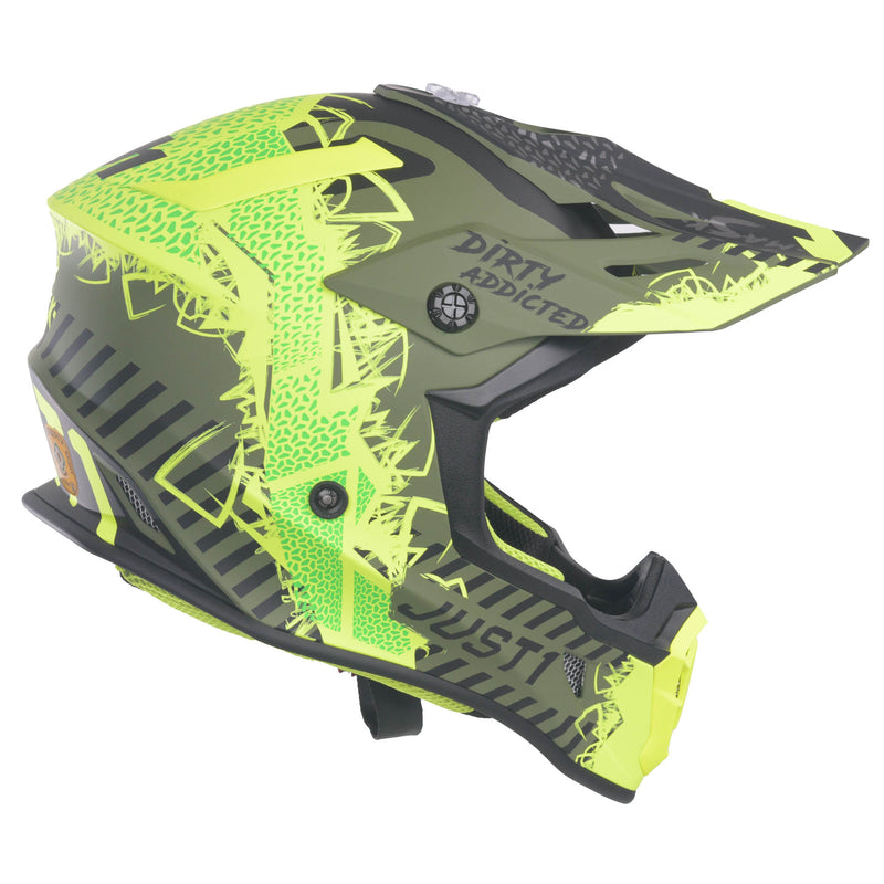 J38 MX Helmet Mask Fluo Yellow / Black / Matt Army Green