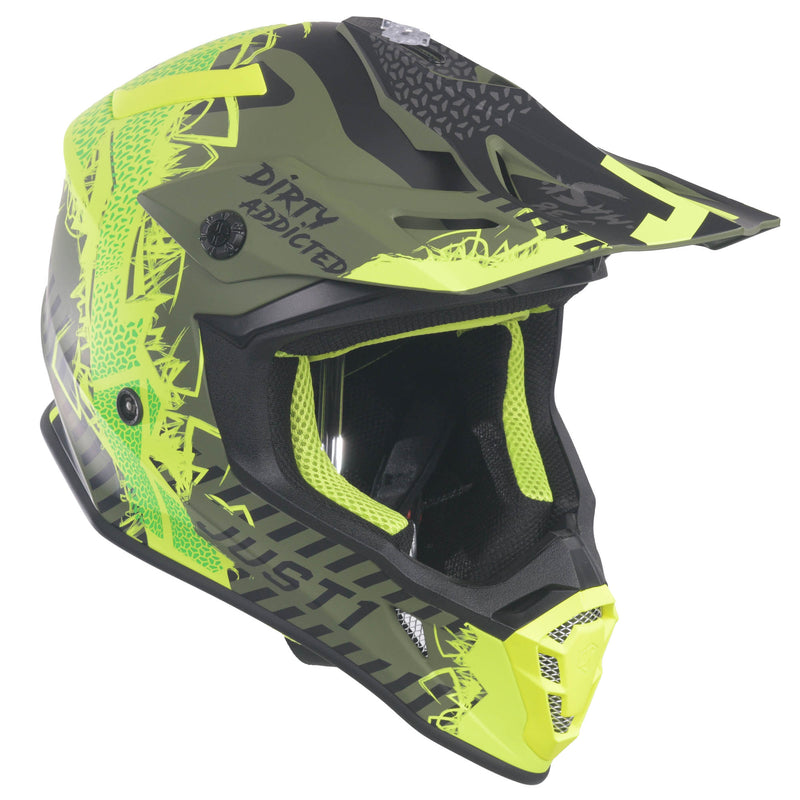 J38 MX Helmet Mask Fluo Yellow / Black / Matt Army Green