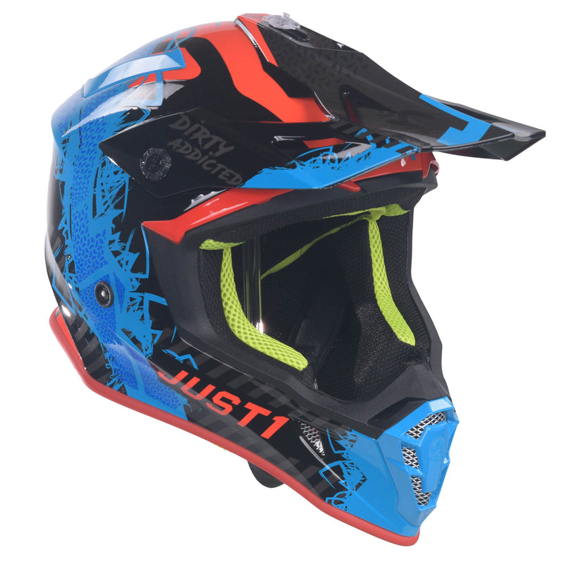 J38 MX Helmet Mask Blue / Red / Gloss Black