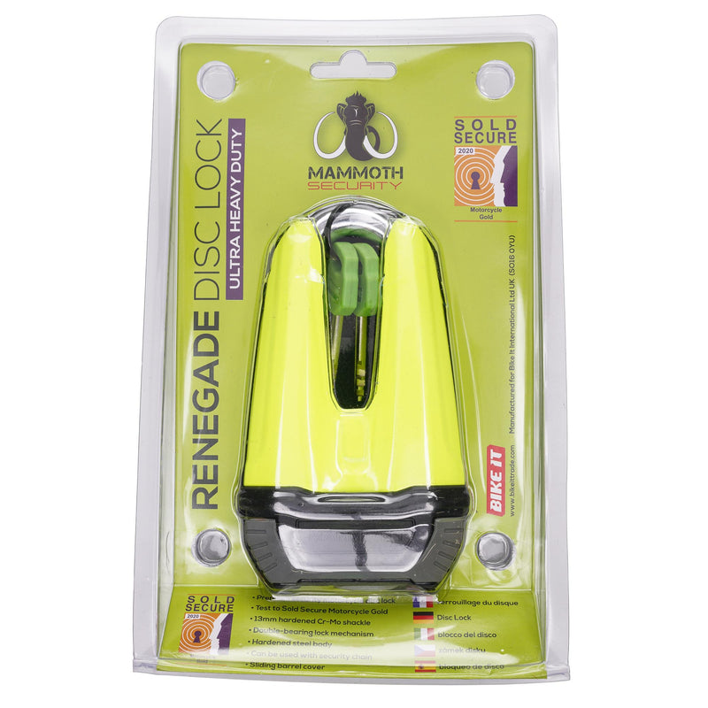 Renegade Disc Lock 13 MM Fluo Yellow Sold Secure Gold Approved