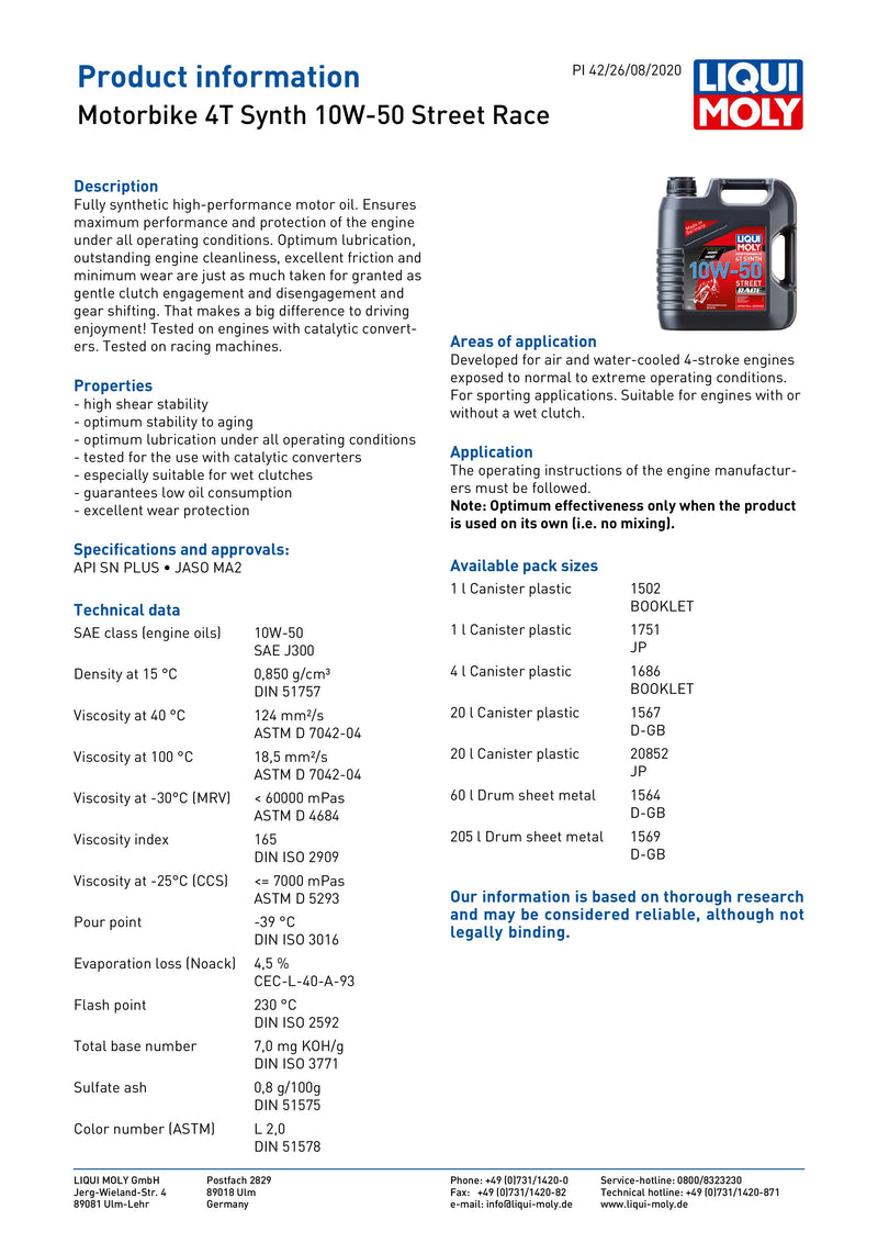 4 Stroke Fully Synthetic Street Race 10W-50 Oil
