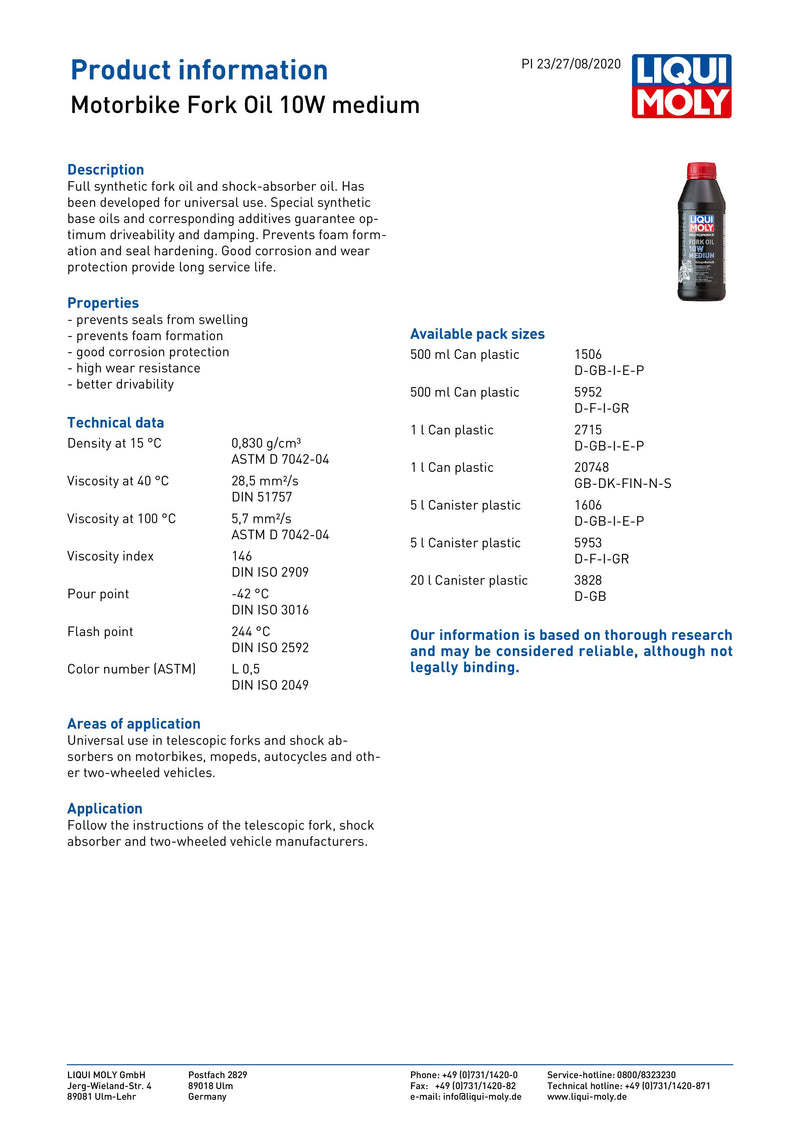 10W Medium Fork Oil - 3828