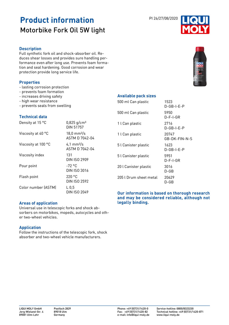 5W Light Fork Oil - 3016