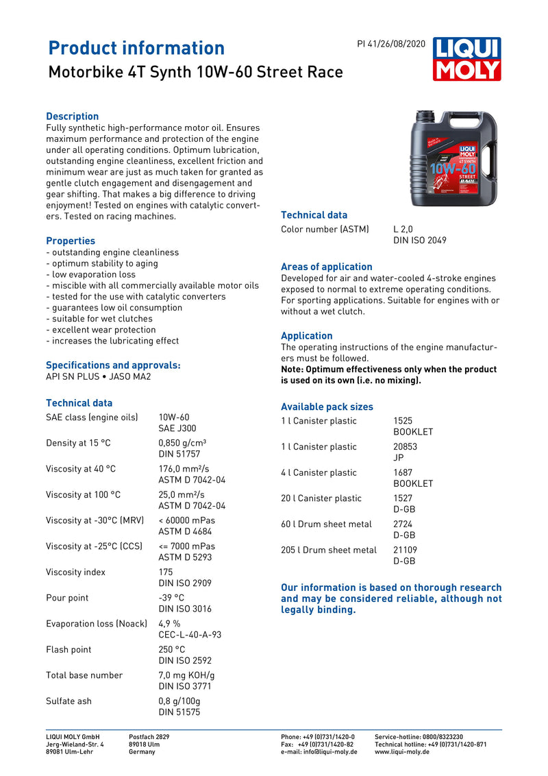 4 Stroke Fully Synthetic Street Race 10W-60 Oil