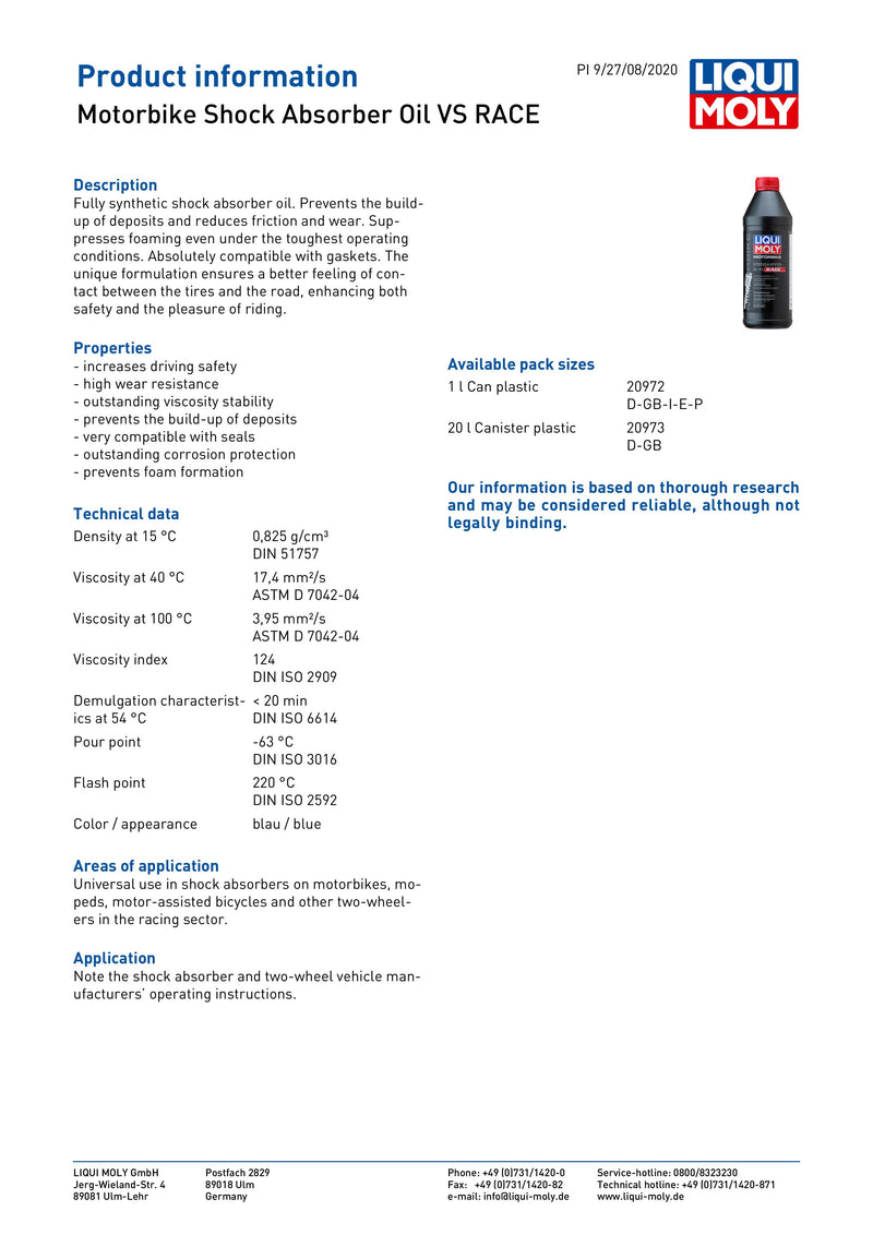 Shock Absorber Oil Fully Synthetic VS Race