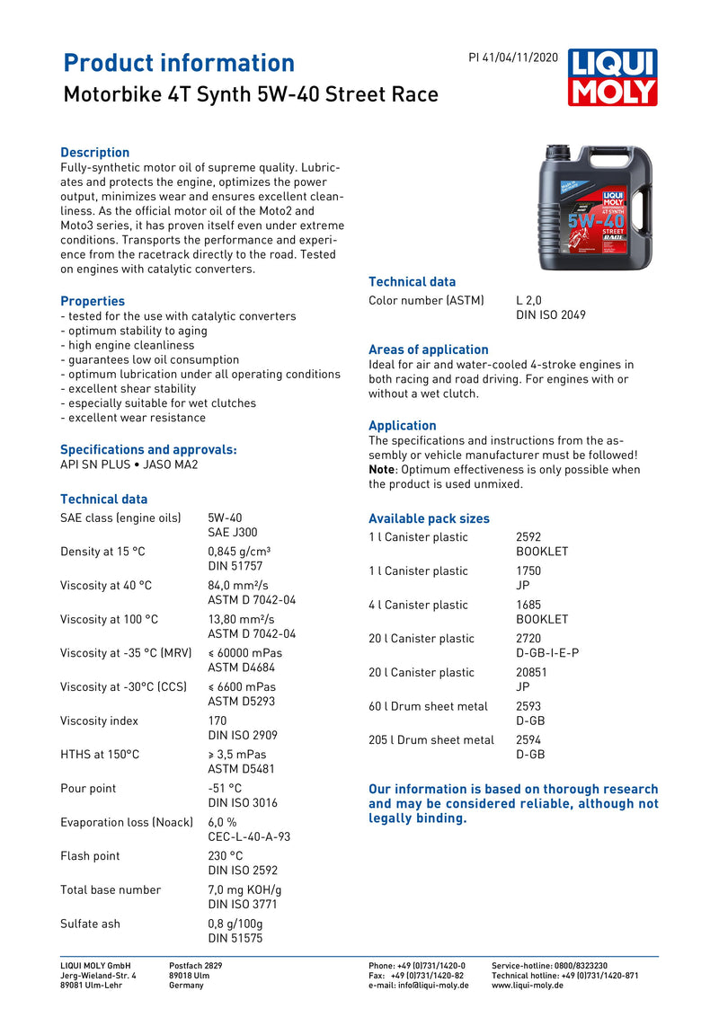 4 Stroke Fully Synthetic Street Race 5W-40 Oil