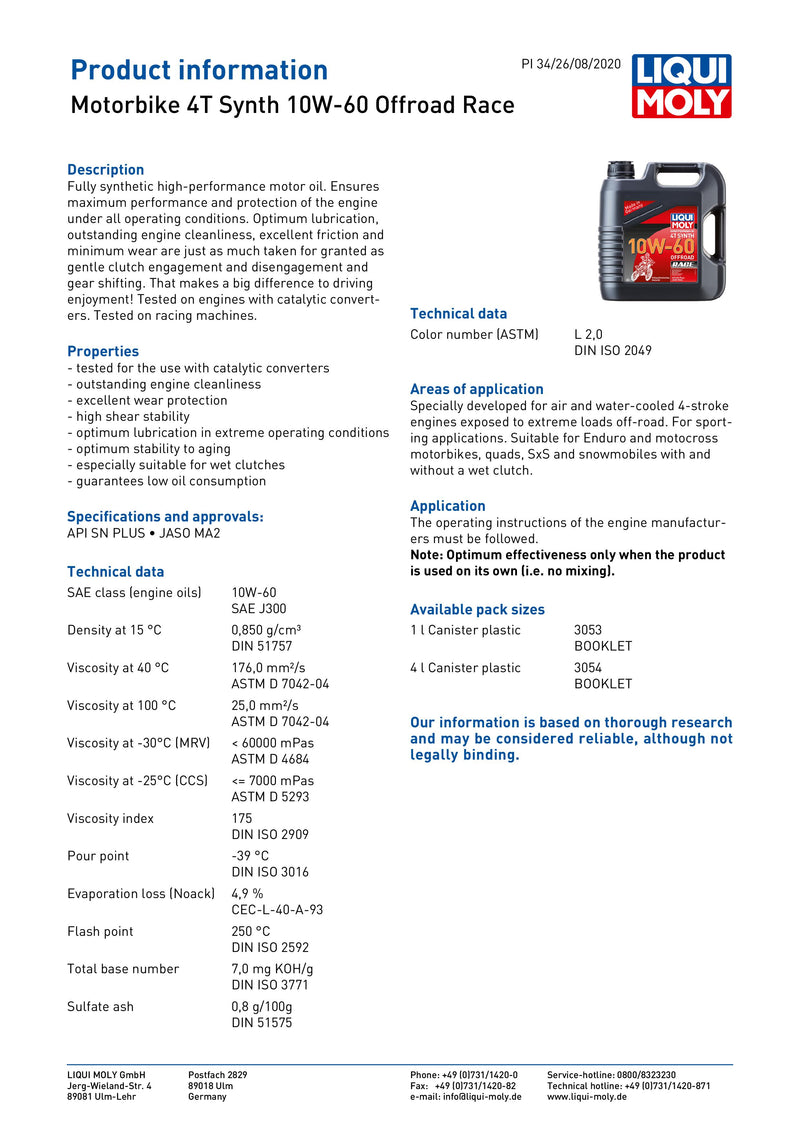4 Stroke Fully Synthetic Offroad Race 10W-60 Oil