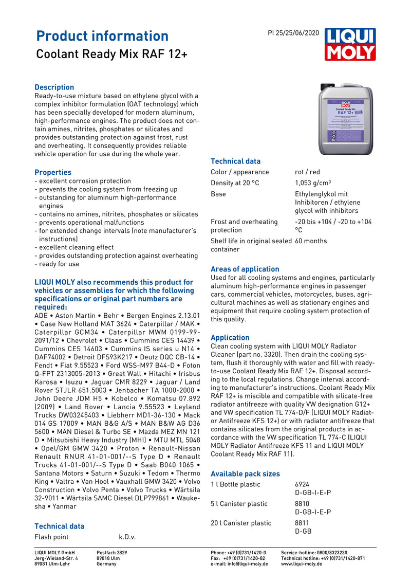 RAF12 Plus Coolant Ready Mix - 8811