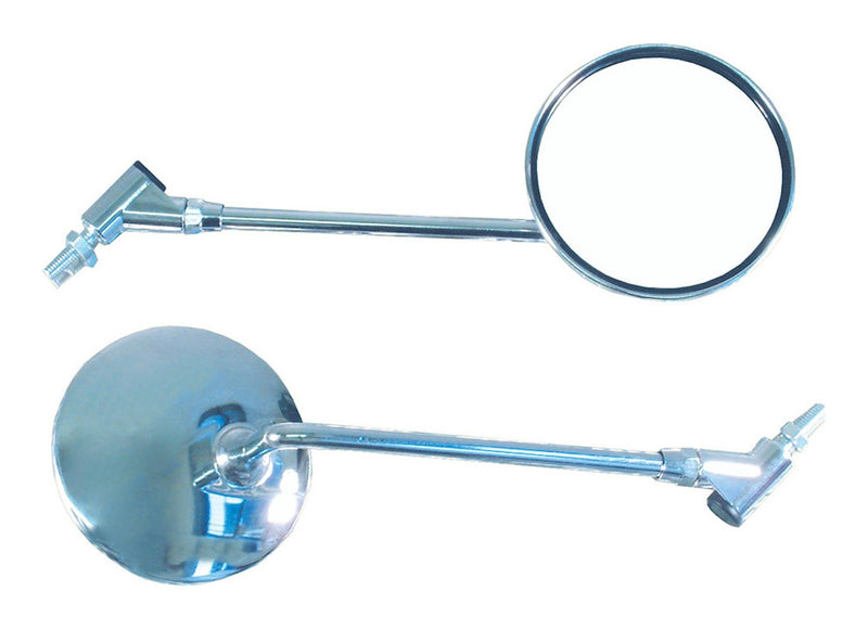 Universal Chrome Round Mirror With 8/10mm Thread, Removable Knuckle And Adaptors