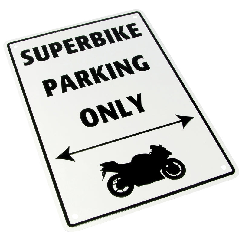 Aluminium Parking Sign White - Superbike Parking Only