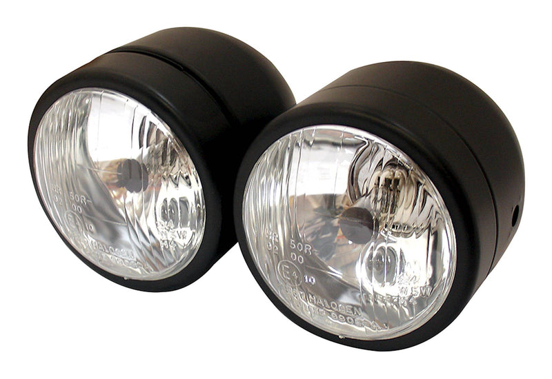 Universal Twin Round Dominator Headlight (Matt Black Side Mount / H4 12V 60/55W)