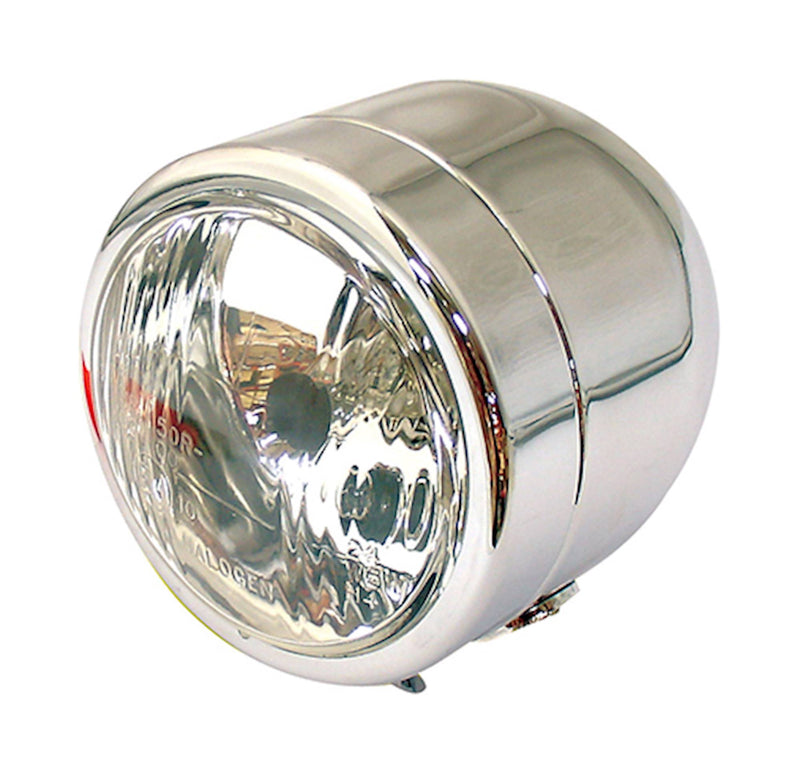 Universal Single Round Dominator Headlight Chrome Bottom Mount E-Marked Halogen-Bulb H4 12V 60/55W